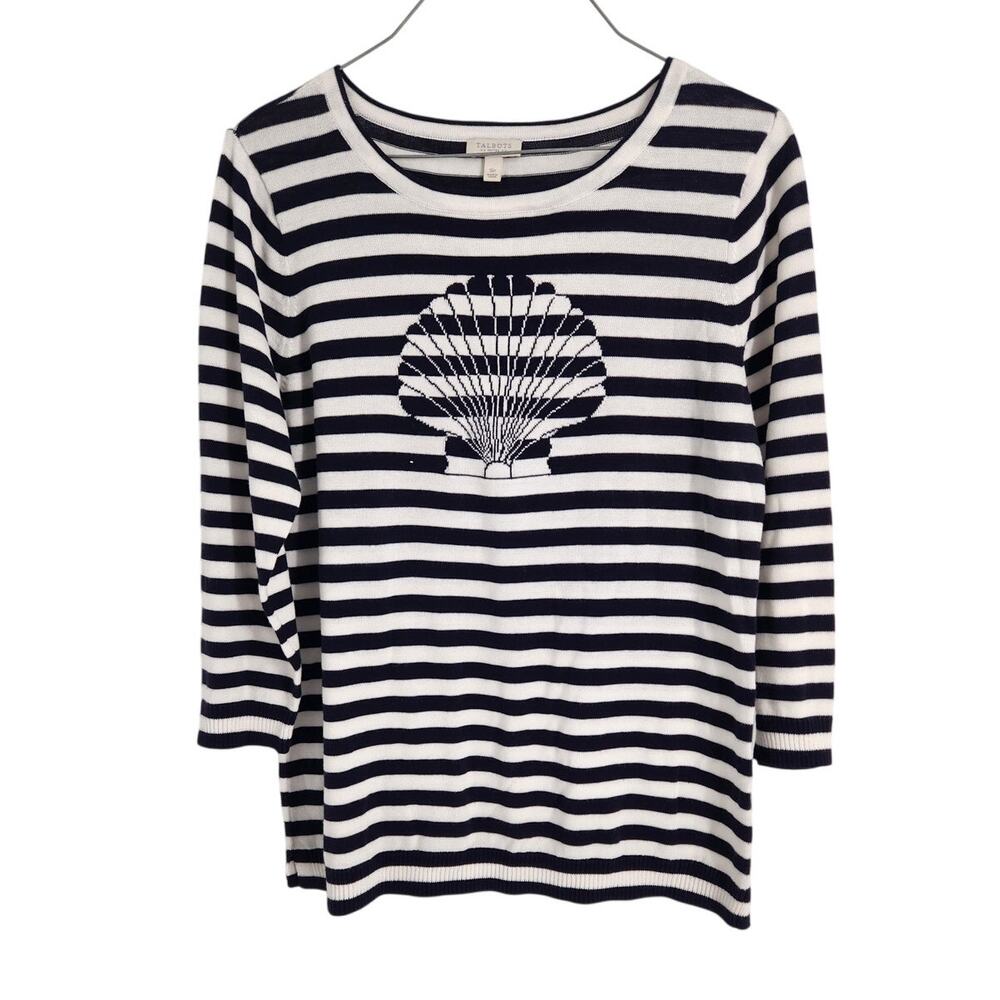 Talbots White & Blue Striped 3/4 Sleeve Top - Size Small Petite